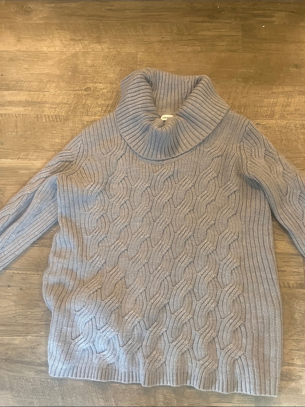Calvin Klein Cable-Knit Cowl Neck Sweater - Light Gray